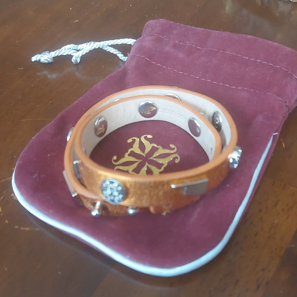 Rustic Cuff Meagen Metallic Bronze Orange Oklahoma Double Wrap Leather Bracelet